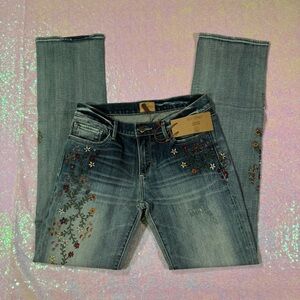 light wash floral embroidered Kelly bootcut jeans